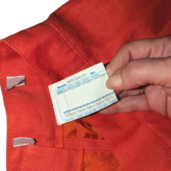 100% Flax Linen Orange Pencil Lined Pleated Pull On Pencil Skirt 8 - Picture 11 of 13